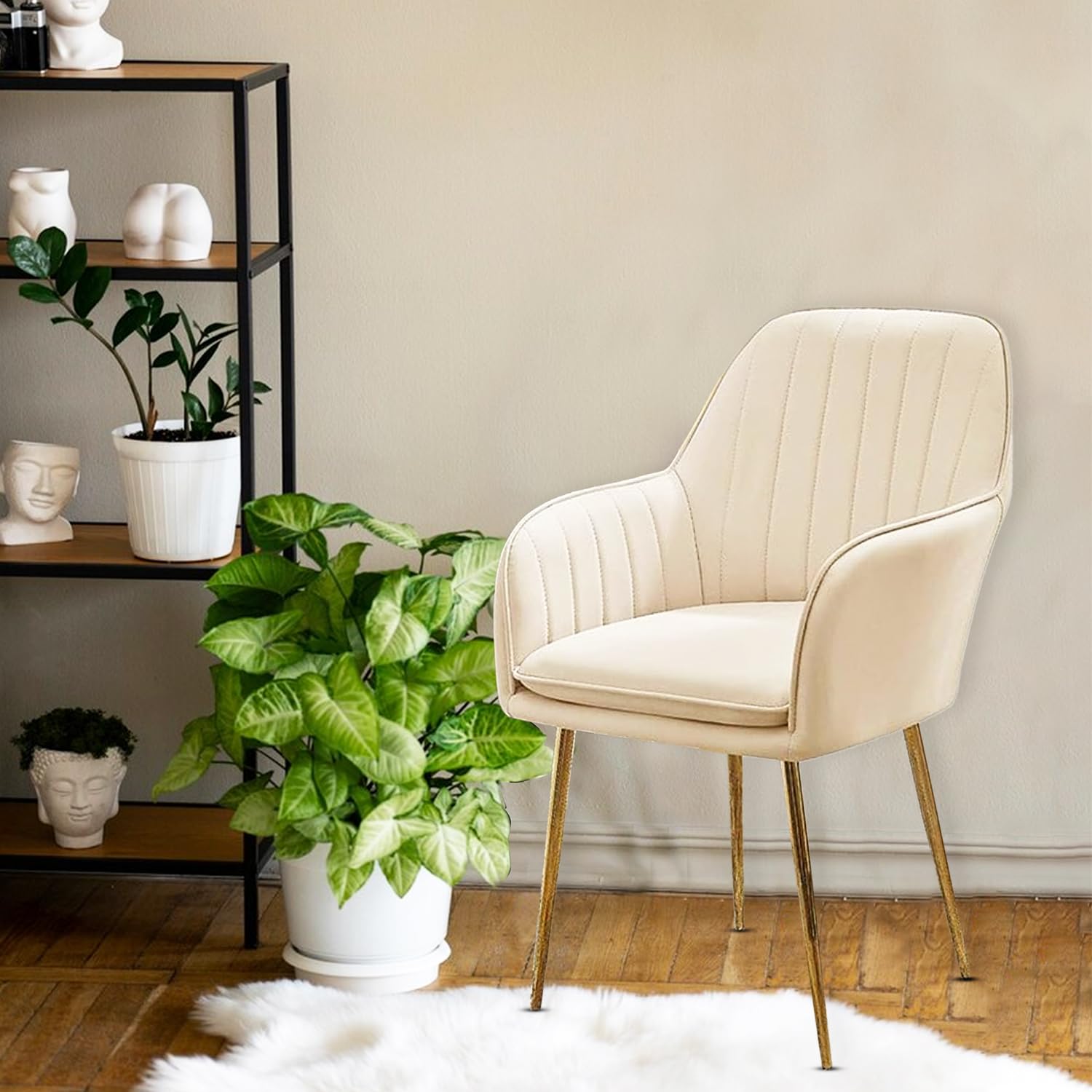 Modern Velvet Accent Chair with Gold Legs