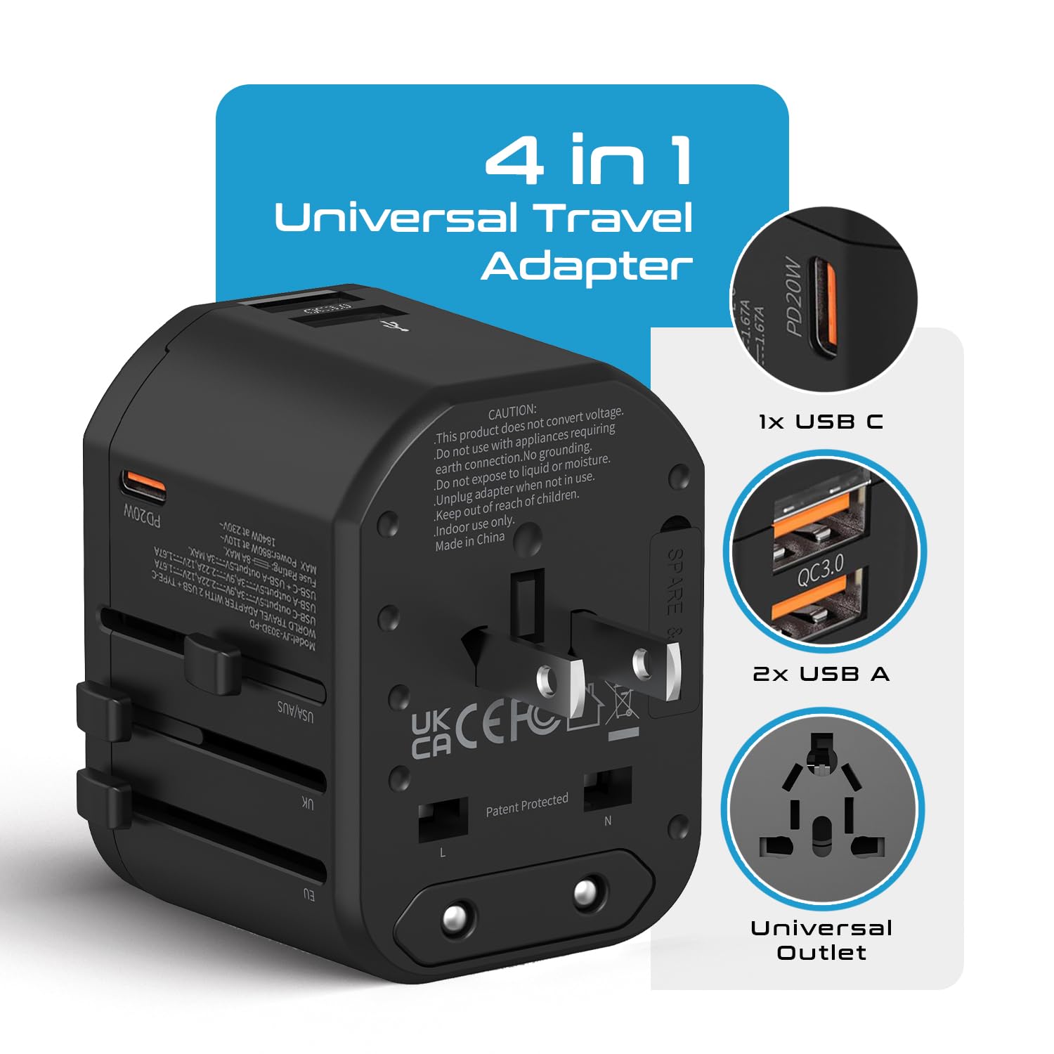 Universal Travel Adapter with USB Ports