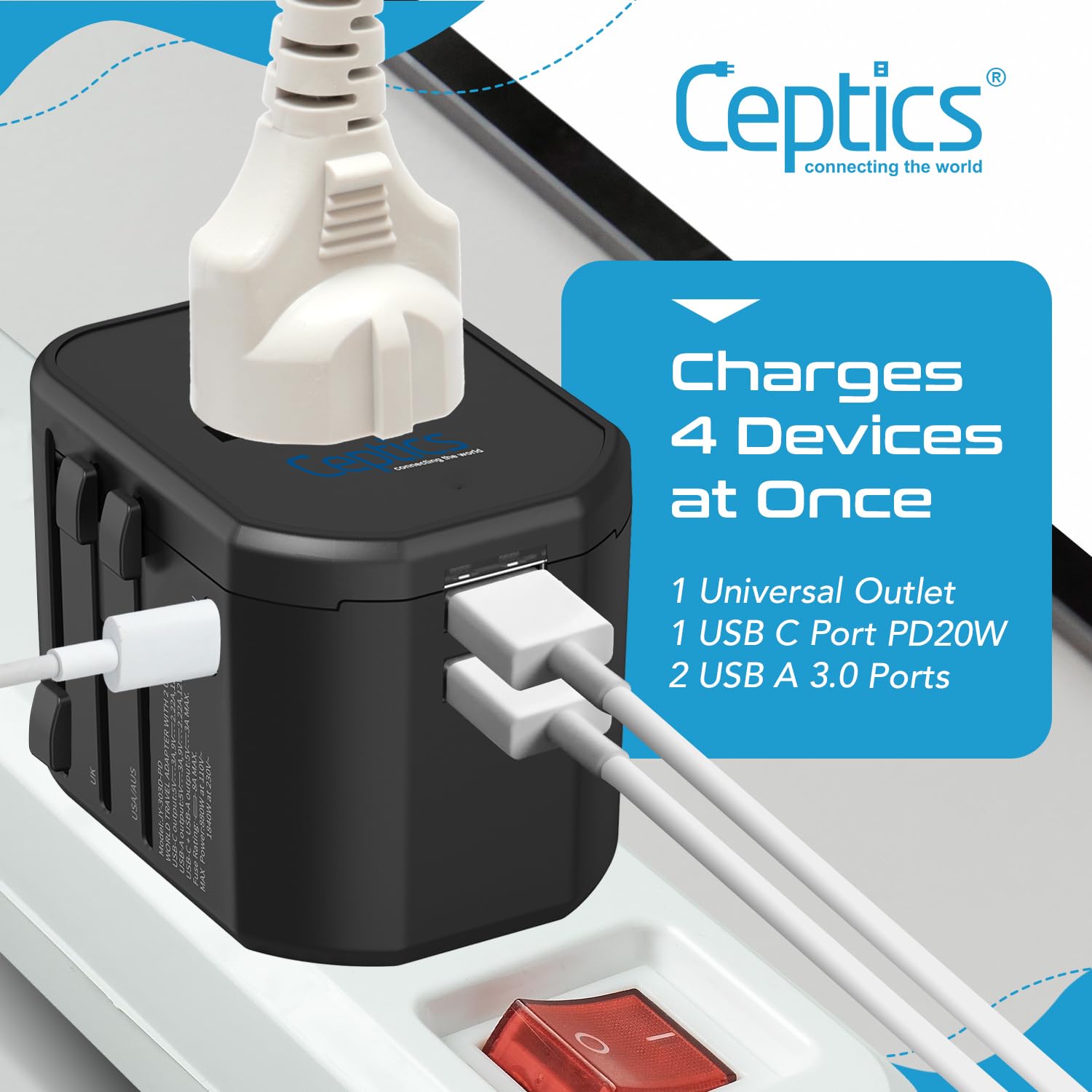 Universal Travel Adapter with USB Ports