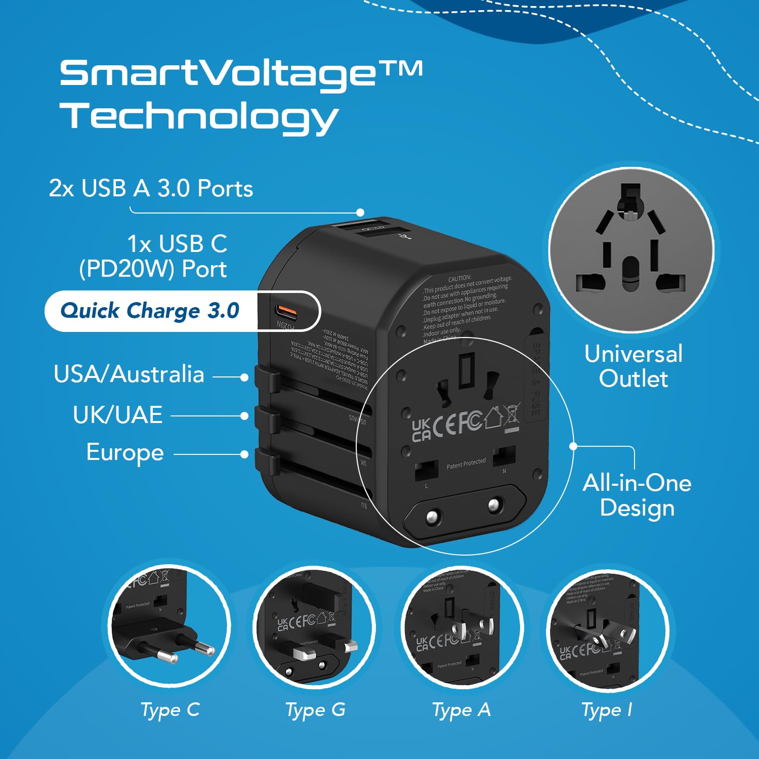Universal Travel Adapter with USB Ports